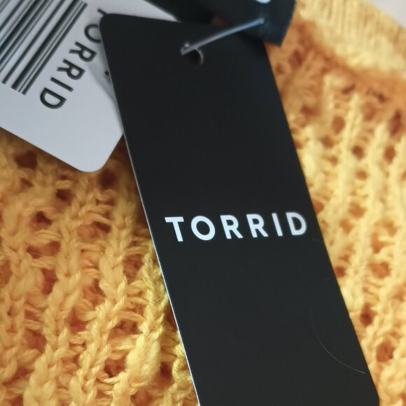 Torrid Yellow Open Stitch Cardigan 4X Short Sleeved Loose Fit Sweater Stretch - Picture 6 of 9